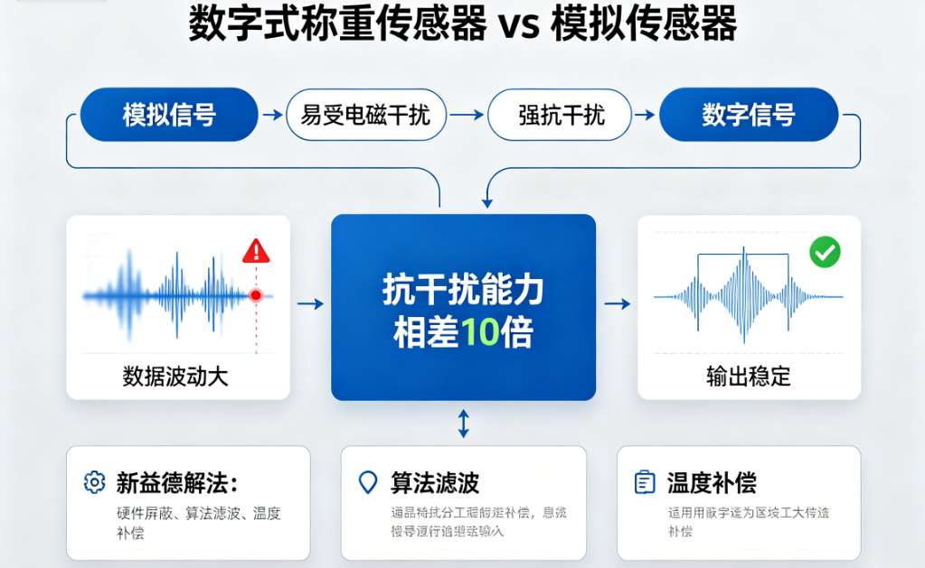 数字式称重传感器、模拟传感器、抗干扰能力、IP68防护、称重传感器精度、新益德数字传感器