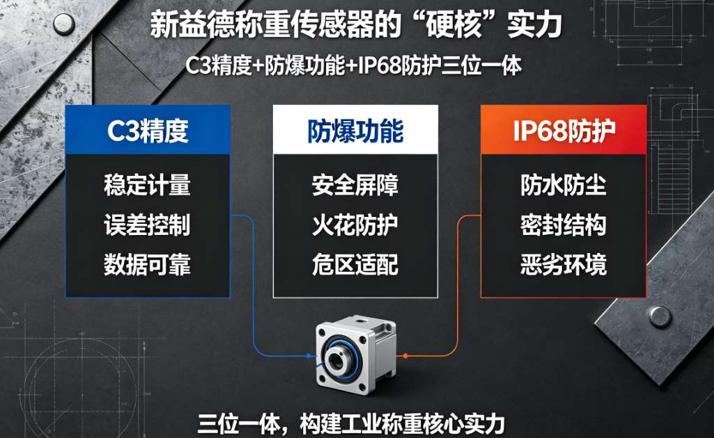 C3精度、防爆称重传感器、IP68防护、Ex ia IIC T6、贸易结算、新益德称重传感器